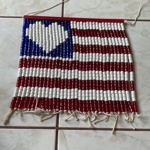 Vintage 1980s Beaded American Flag with Heart